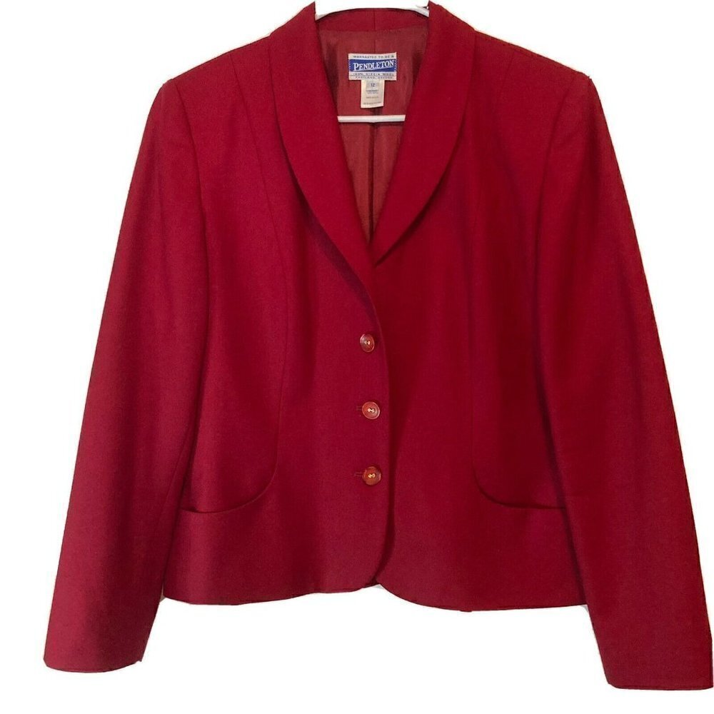 Pendleton Classic 100% Virgin Wool Red Fully Lined Made in USA Blazer Jacket-12